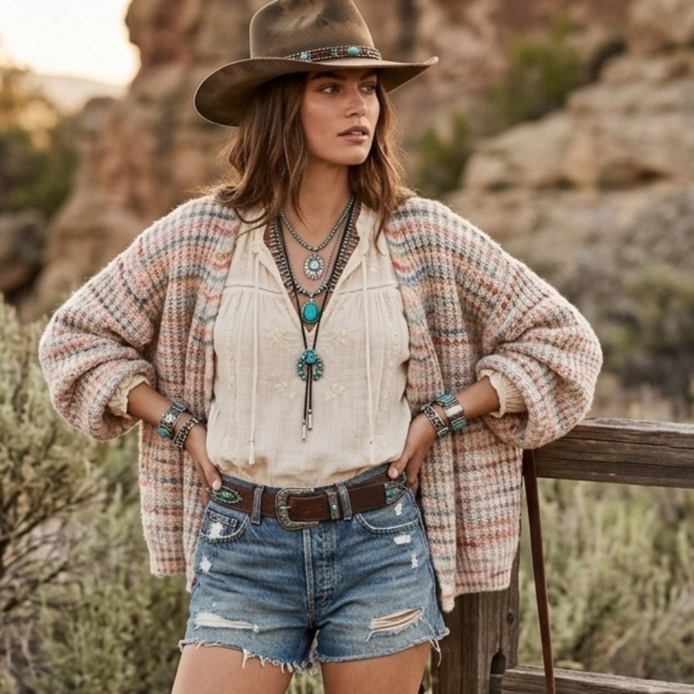 Open Front Cardigan, Space Dye, Chunky Knit, Multi Color, size Large